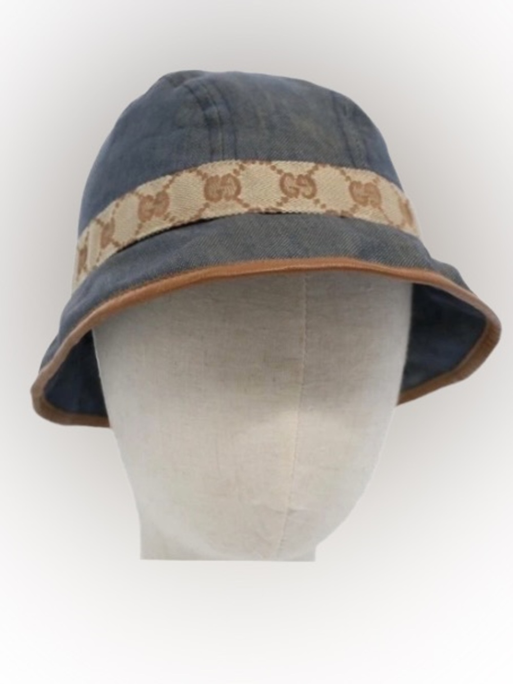 GUCCI Authentic GG Canvas Unisex Designer Denim Hat M Blue Beige Luxury Casual